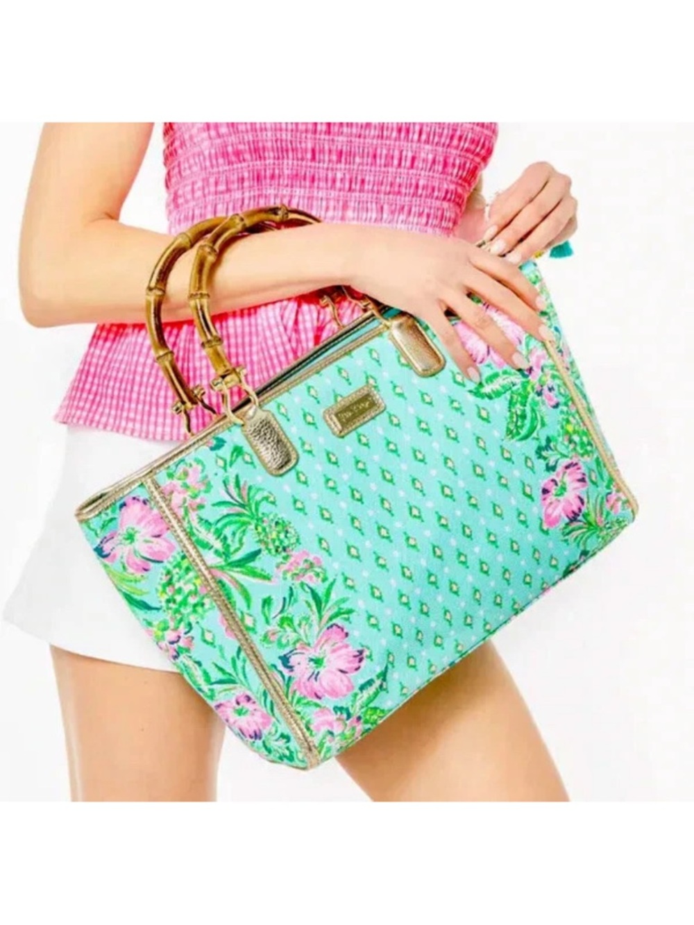 NWT Lilly Pulitzer Greydon canvas tote Oh diamond girl green pink bamboo - Picture 11 of 11
